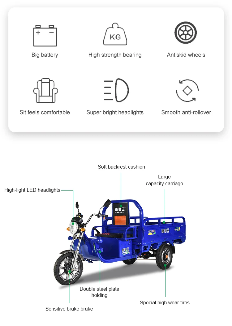Big Battery 60v 75km Trike 800w 1000w Pedicab Open Body 3 Wheel Bike