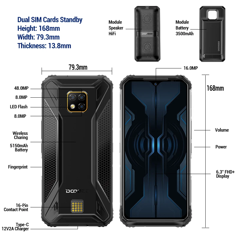 
IP68/IP69K DOOGEE S95 Pro модульная прочный 4g, мобильный телефон с функцией 6,3 дюймов 5150 мАч Helio P90 Octa Core 8 ГБ 128 48MP Cam Android 9,0 