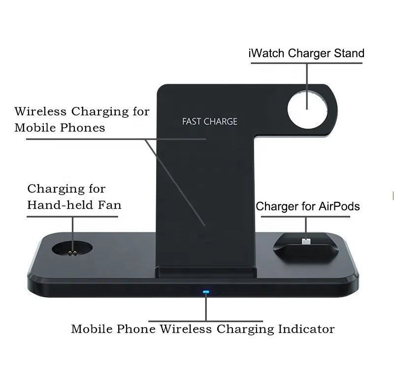 
 Новая технология N60 4 в 1 Держатель зарядного устройства для телефона док-станция 15 Вт Быстрая зарядка Беспроводная зарядная станция с мини ручным охлаждающим вентилятором  