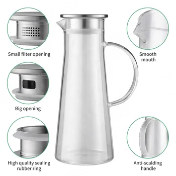 Hjn Glaskrug Mit Bambusdeckel – 1500ml, Hitzebeständig (Borosilikatglas), Für Kühlschrank, Mikrowelle & Herd