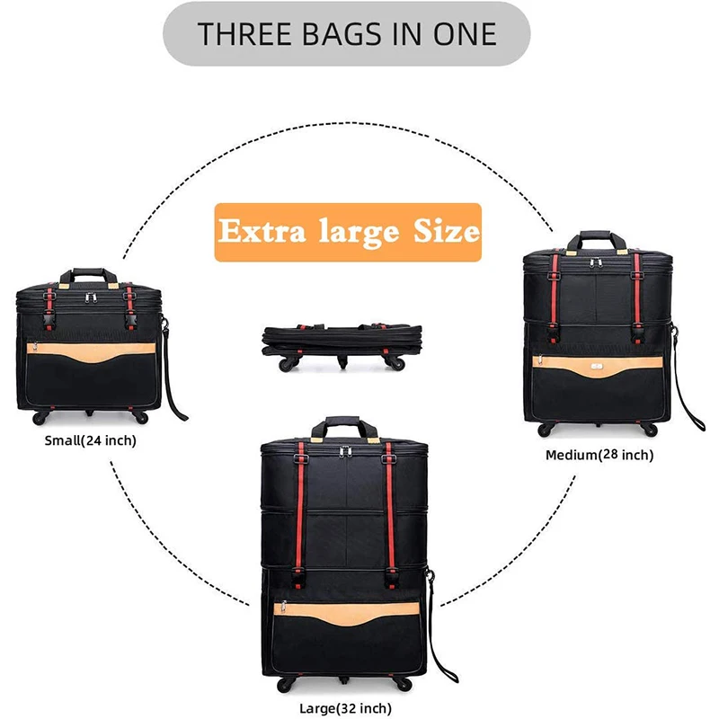 ailouis Expandable Extra Large Wheeled Travel Duffel Luggage Bag 36 inch Black