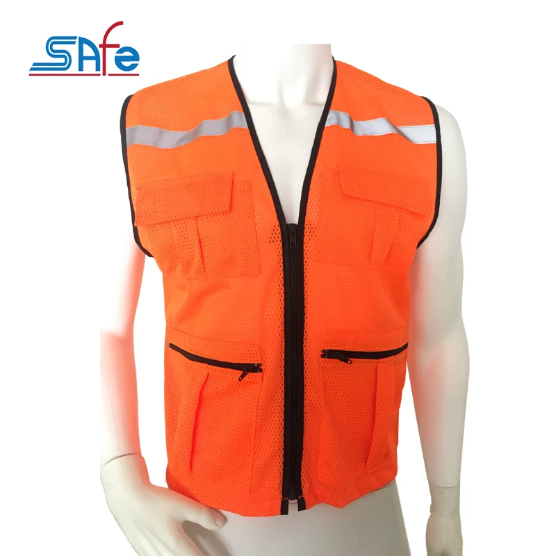Blaze Fluo Orange Hunting Safety Zippered Vest Pocket Outside Hiking Coat