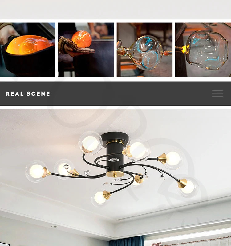 Wholesale price aluminum bed room lighting Factory direct Simple rotating glass lampshade ceiling light