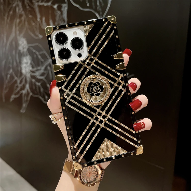 Luxury Grid Leather Square Phone Case For OPPO Reno 4 5 A93 S5 A52 C21  Realme 7