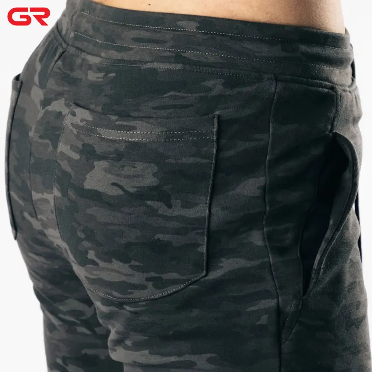 Stylish French Terry Camo Printed Tapered Fit Custom Men Gym Workout Shorts