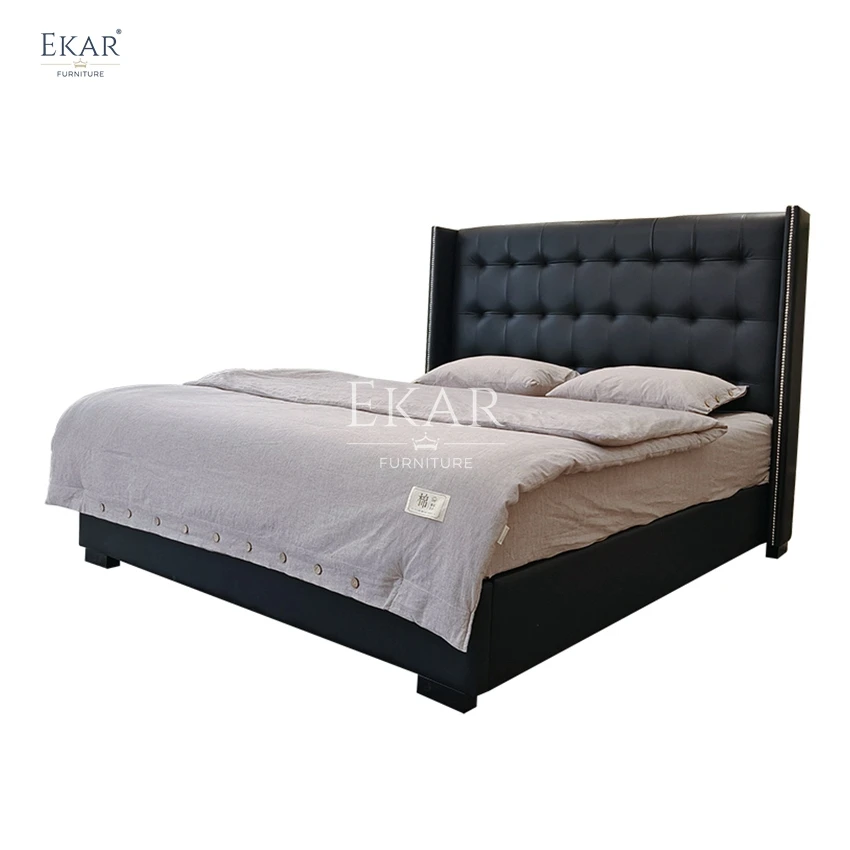 Modern Luxury King Size Bed Set with Soft Wood and MDF Frame Leather Upholstery for Master Bedroom