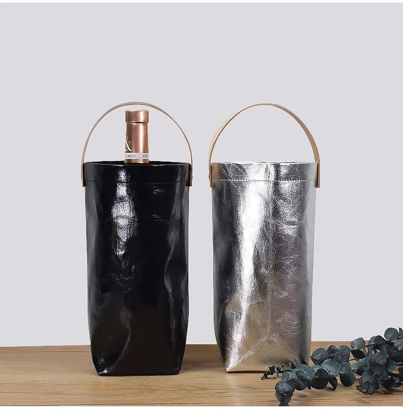 Custom Logo Washable Kraft Paper Eco-friendly Gift Bag Kraft Paper Bottle Wine Bag