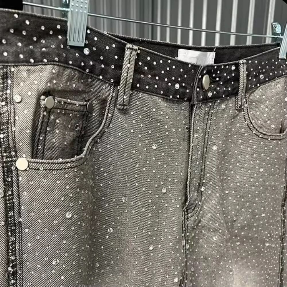 Custom High Winter Destroy Wear Wide-leg Jeans Baggy Inside Out Stitching Hip Hop Jeans Y2k Ripped Rhinestones Men Jeans gallery 3
