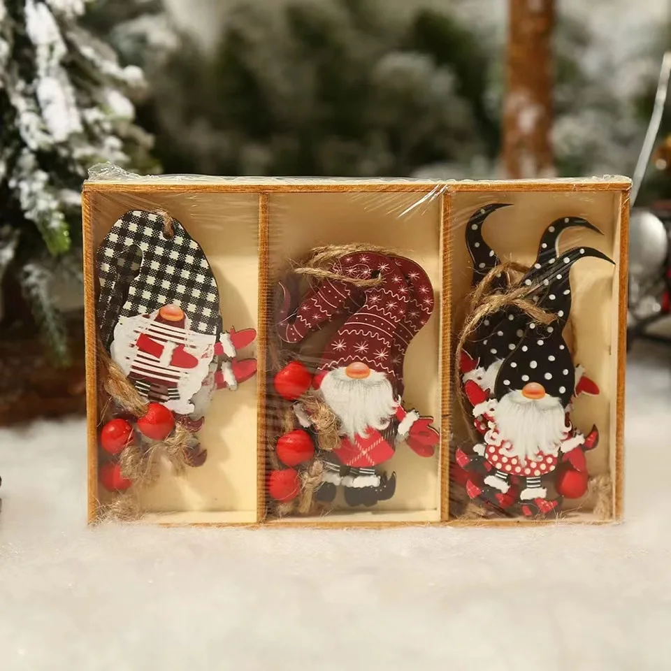 9pcs Navidad 2022 New Year 2023 Gift Christmas Tree Gnomes Wooden Pendants Ornaments Christmas Decorations for Home Noel Deco