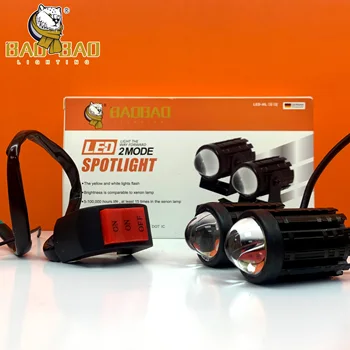 BAOBAO BB1285  Mini Driving System Dual Colour Yellow White Spotlight Led  Lights Bike Motorbike Headlights for Motorcycle Moto