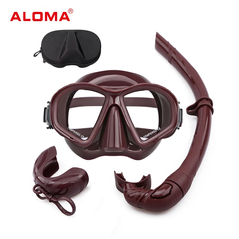 ALOMA New low volume silicone diving gear mask and wet snorkel set with bag