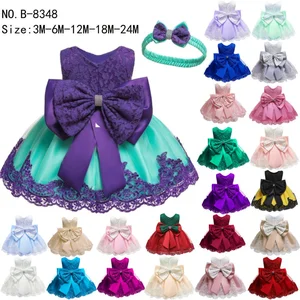 2021 Princess Toddler Baby Girls Lace Big Bowknot Wedding Party Tutu Dresses Bow Headband 2PCS Infant Clothes Kids Formal Dress