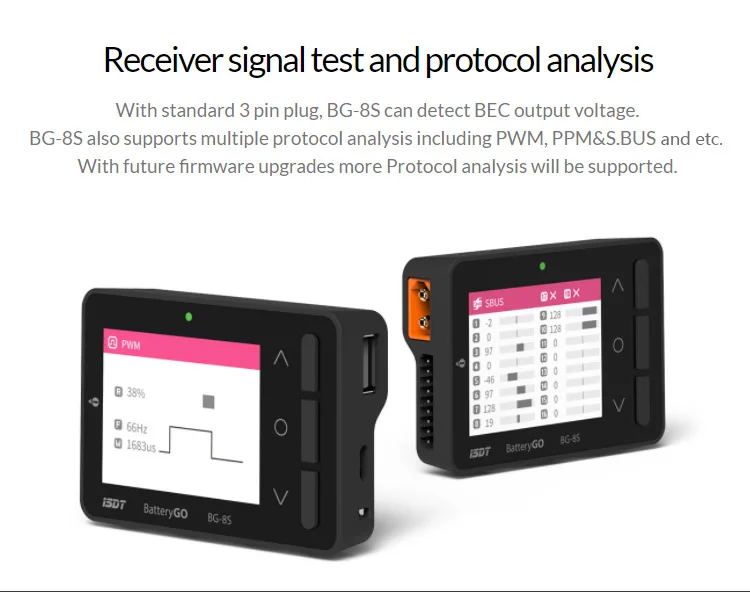 ISDT BG-8S Smart Battery Checker Balancer Receiver Signal Tester Quick Charge Function details