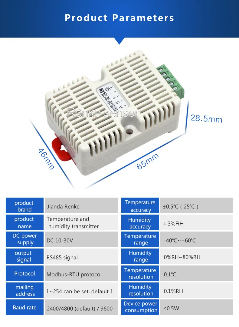 Rs485 Temperature Humidity Transmitter Resistive Modbus Rtu Temperature ...