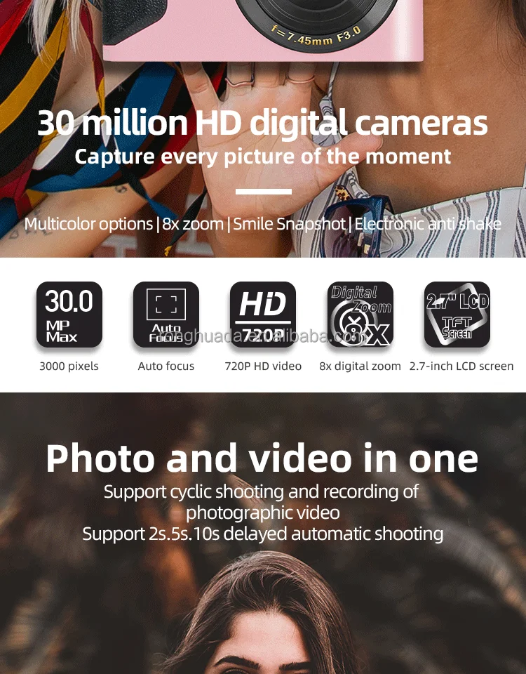 Rechargeable Digital Camera 30MP Mini Compact Cam Full HD 1080P Digital Video Cameras for Photography