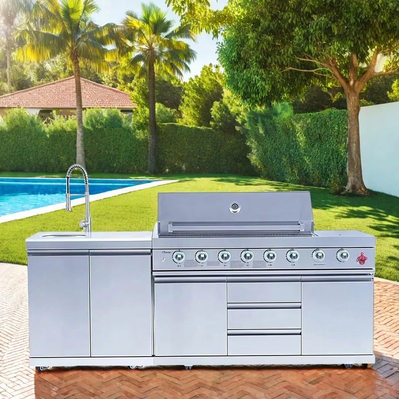 Luxury Outdoor Kitchen Island BBQ Grill - Stainless Steel