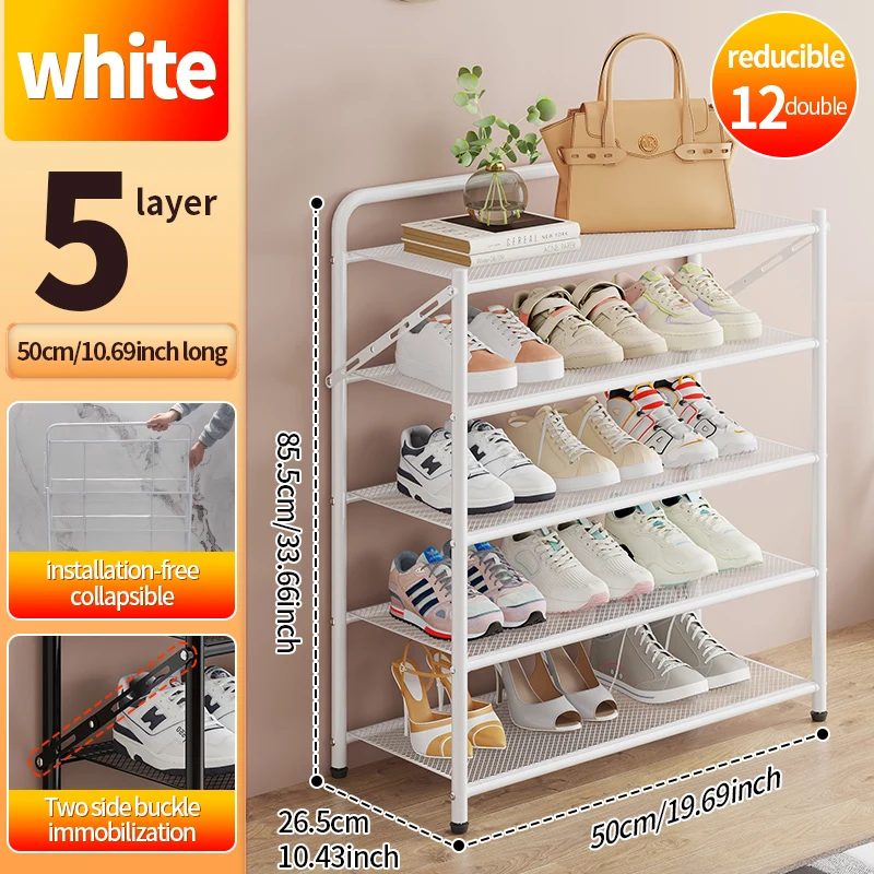 Wholesale 5-Layer Metal Grid Foldable Shoe Rack Stand Rust-proof Folding Shoe Organizer for Entryway Closet Use