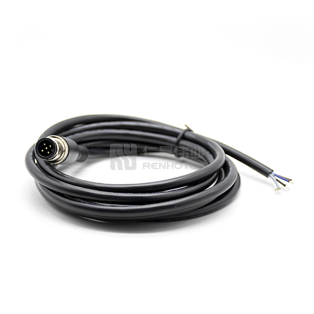 Signal M12 Cable Connector 5 Pin Male Molding Cable Straight Single Ended 1m 2m 5m 10m