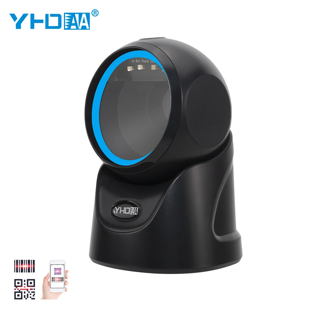 High Speed 360 Degree Auto Sense Scanning Barcode Reader USB 2D CMOS Qr Code Desktop Barcode Scanner for Supermarket