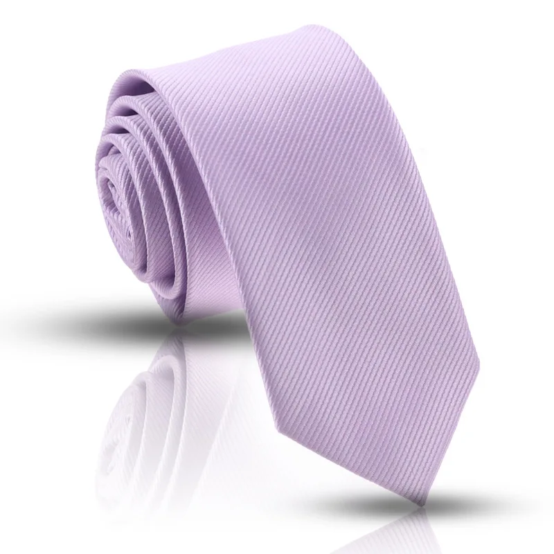 Solid Check Striped Silk Necktie 6cm Skinny Light Purple Mens Ties Polyester Neckties Gravatas for Party Wedding Wholesale Tie