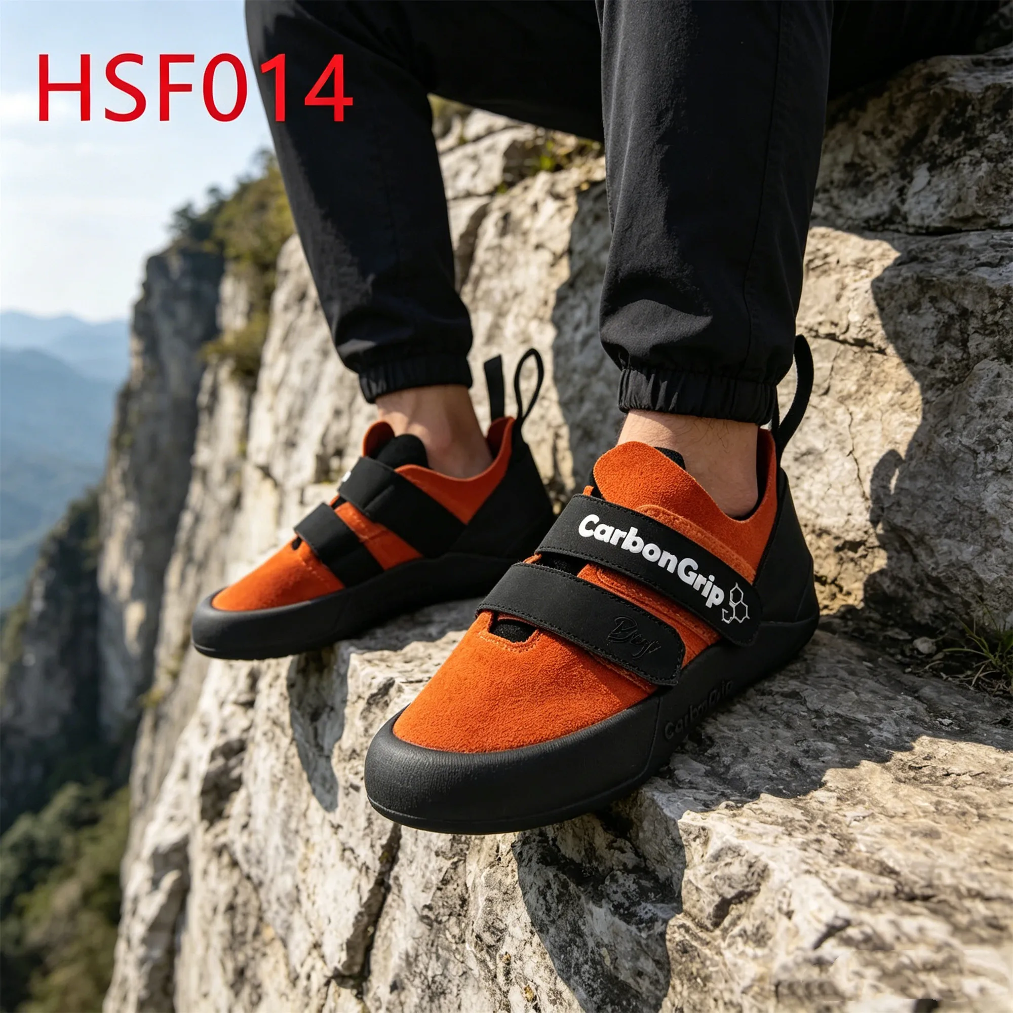 ZYF,Indoor Bouldering Durable Natural Suede Leather Red Climbing Shoes High Friction Rubber Outsole Rock Shoes for Kids HSF014