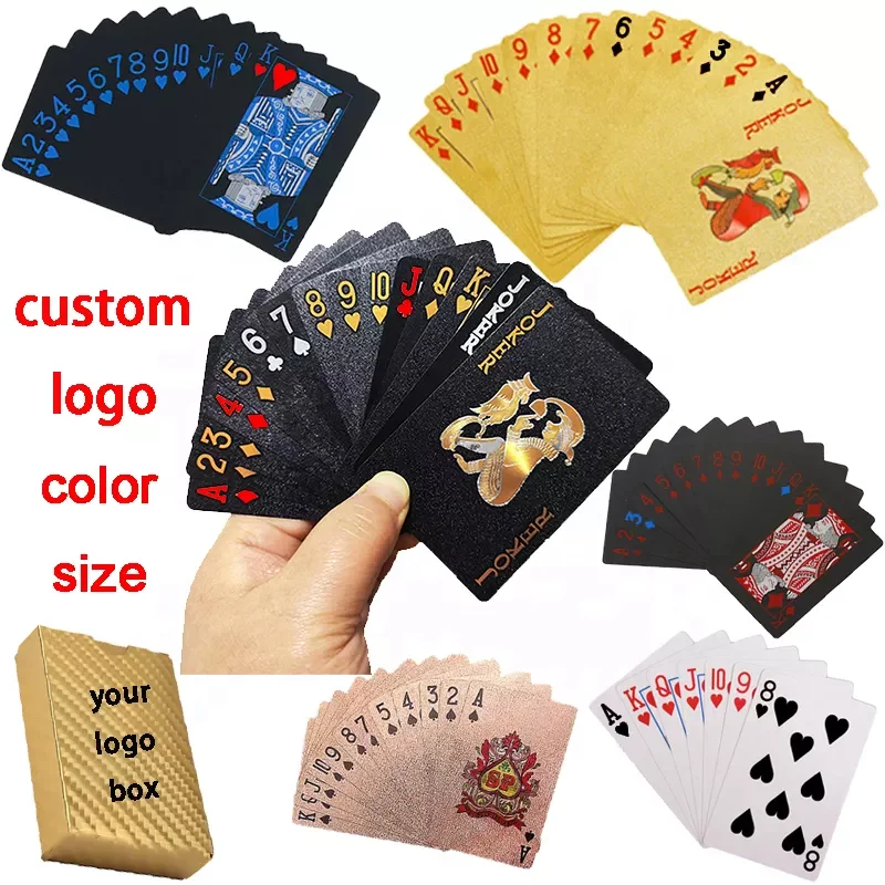 High Quality Custom Playing Cards Printing Poker Pvc Waterproof Plastic Gold Black Playing Cards in Bulk