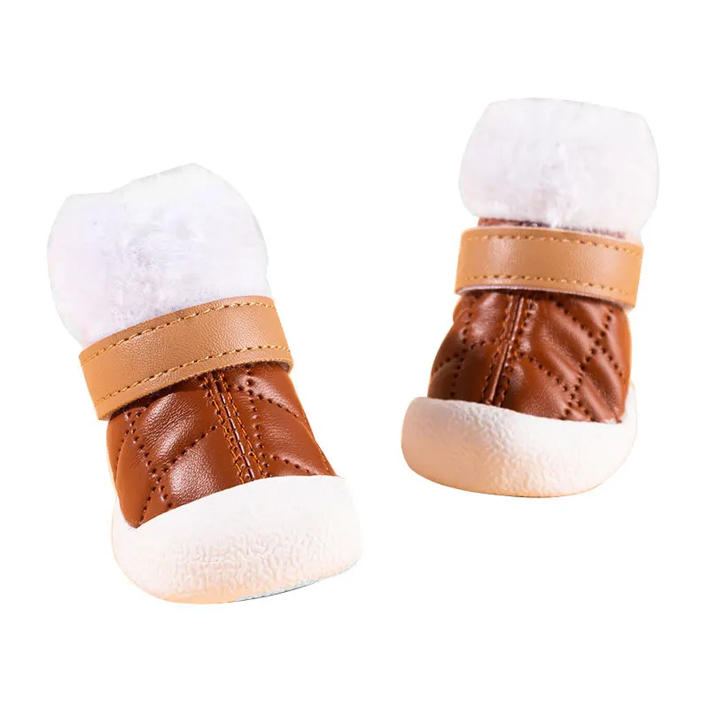 Customized OEM Dog Shoes Winter Dog Boots & Paw Protectors Waterproof Leather Plush Rugged Anti-Slip Dog Sneaker Pet Shoes