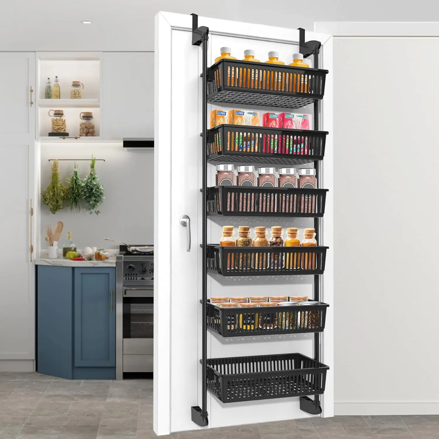 6-Tier Over the Door Pantry Organizer Wall Mounted Metal Door Storage  Adjustable Hanging Kitchen Spice Rack