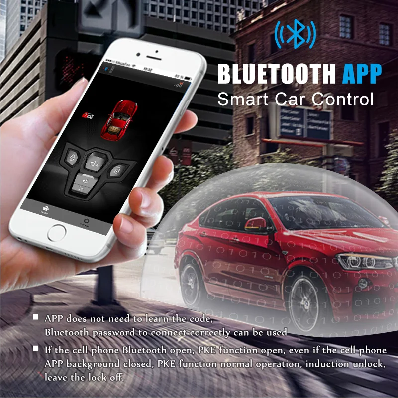 1-Way Easy Car Alarm System With Remote Starter Control Vibration Sensor App Mobilizer System for Chevrolet Hyundai 12V Voltage