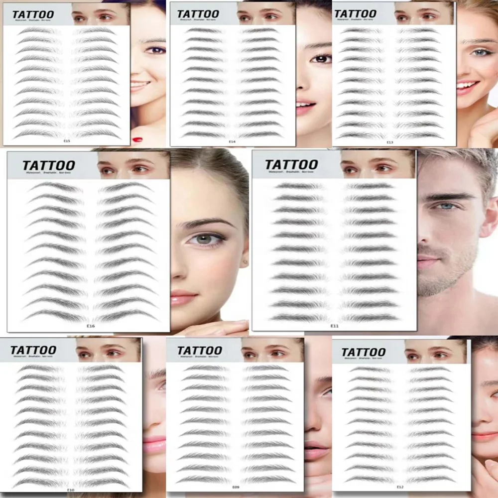 New Arrival Microblading Temporary Transfer Brow Stamp Eyebrow Tattoo Sticker 8 Designs Arched Eyebrow
