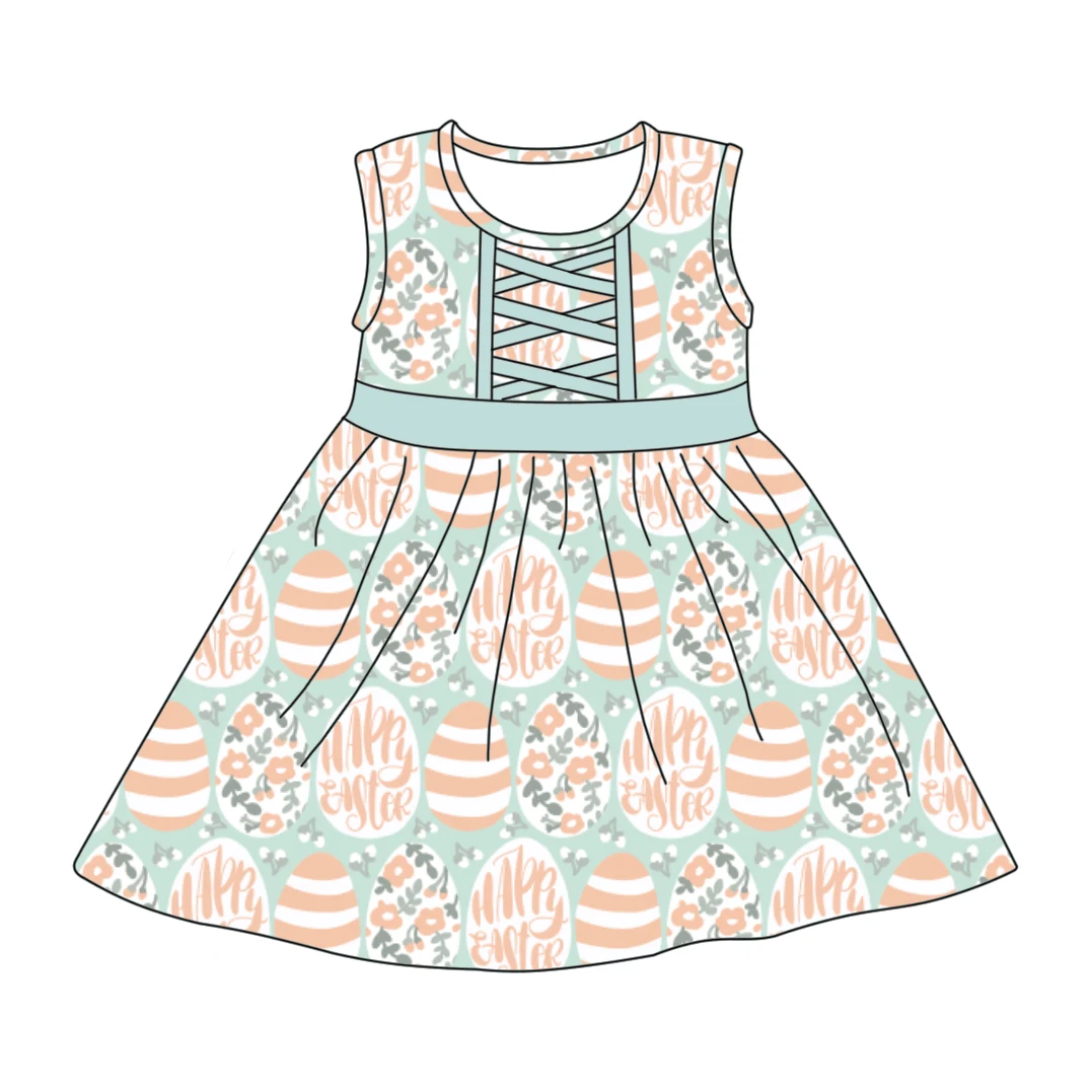 Qingli ODM Easter Day Custom Pattern Sweet Wholesale Dress New Girl's Family Clothes Children Sleeveless Baby Party Dress