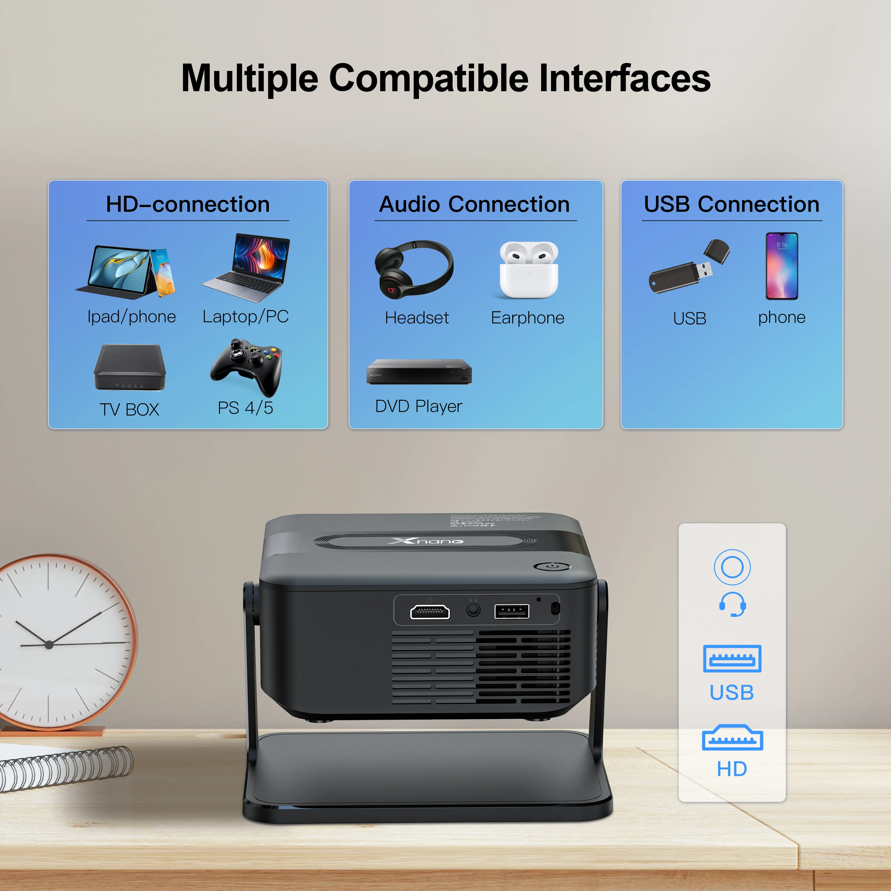 XNANO HA109 Mini Projector - Portable 4K Game & Movie Experience