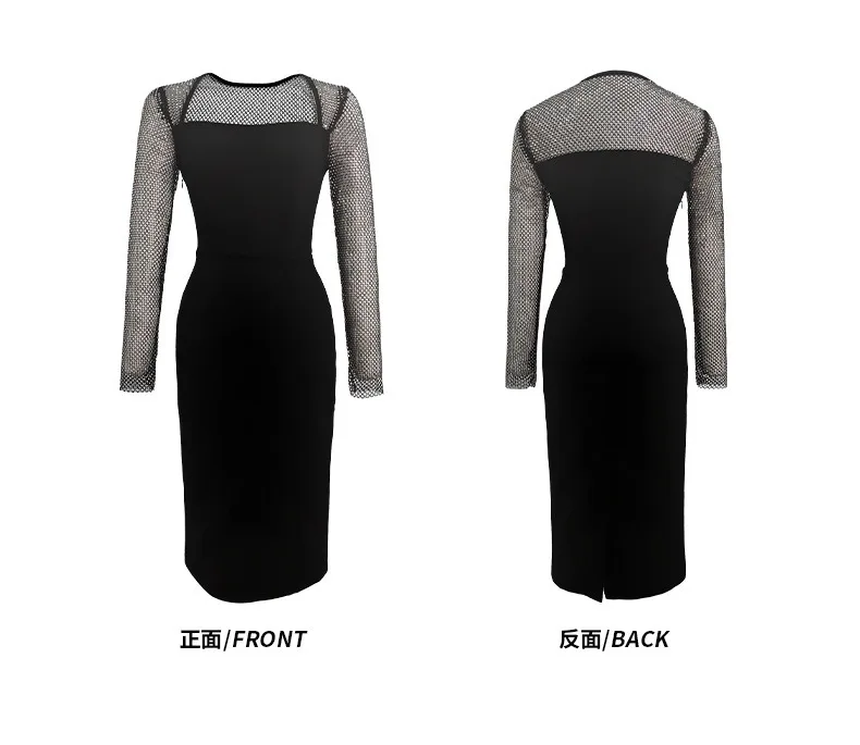 ZYHT 20004 2025 Spring New Cross Border Female Hepburn Style Temperament Black Mesh Long Sleeve Stitching Tight Dress for Women