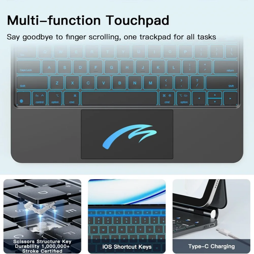 product magic keyboard case for ipad air 13 inch for ipad pro 129 inch flexible backlit keys multi touch trackpad laudtec-7
