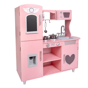 Multi-Functional Pink Love Kitchen Wooden Toy  Manufacturer Direct Sale  Tableware Refrigerator Simulation Home for Boys Girls