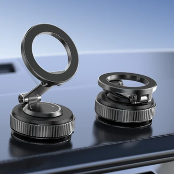 Hot Selling 2025 Rotatable Folding Car Phone Holder Metal Alloy with Flexible Vacuum Magnetic Suction Compatible with for iPhone