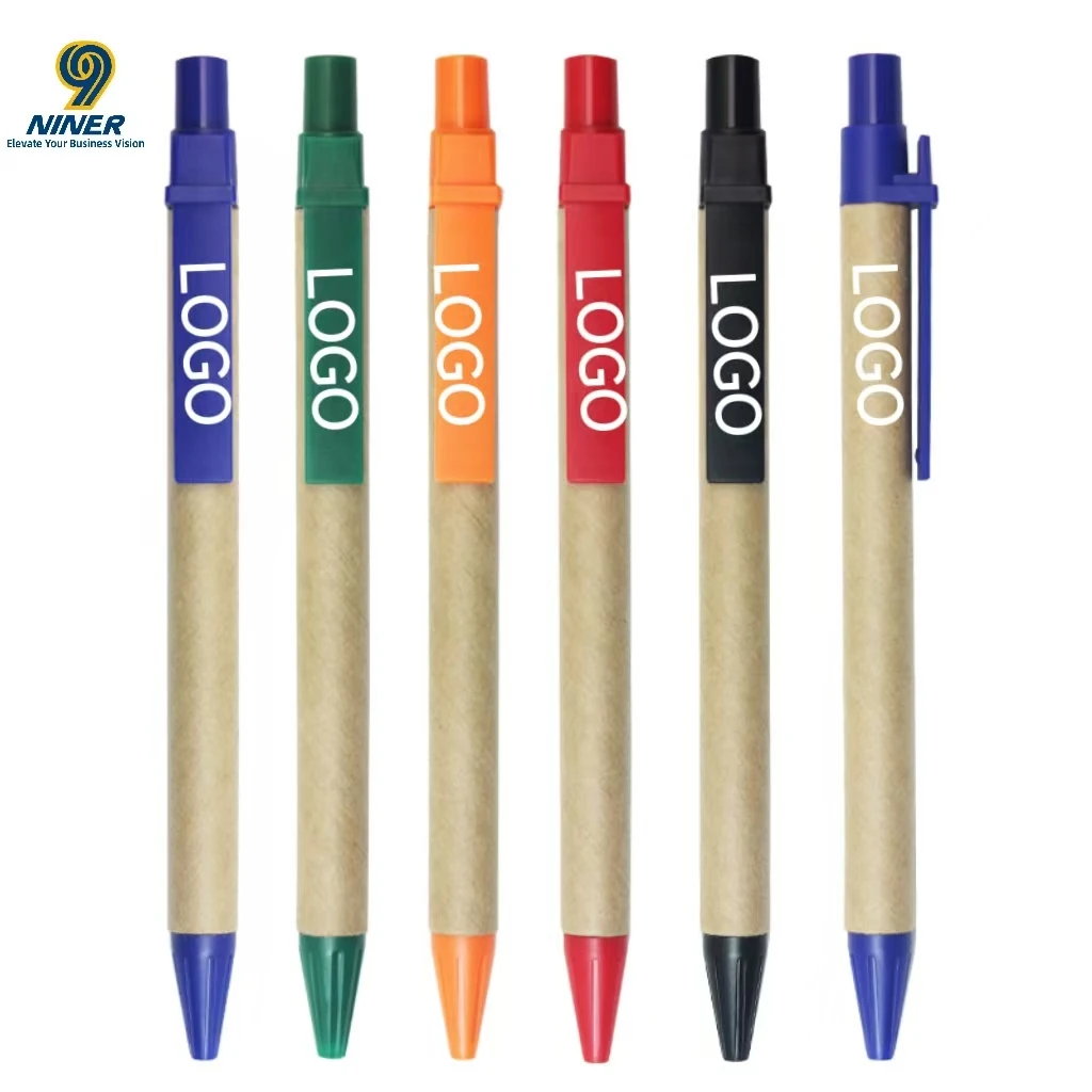 New ABS Environmental Protection Cowhide Paper Rod Ballpoint Pen with Custom Logo Paper Tube Advertising Oil Pen Wholesale