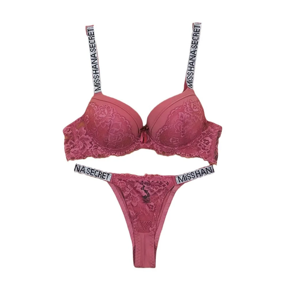 Cx154 Womens Bikini Victoria Love Panties Sexy Lingerie Rhinestone Lace  Girl's Secreted Plus Size Bra Transparent Underwear Set