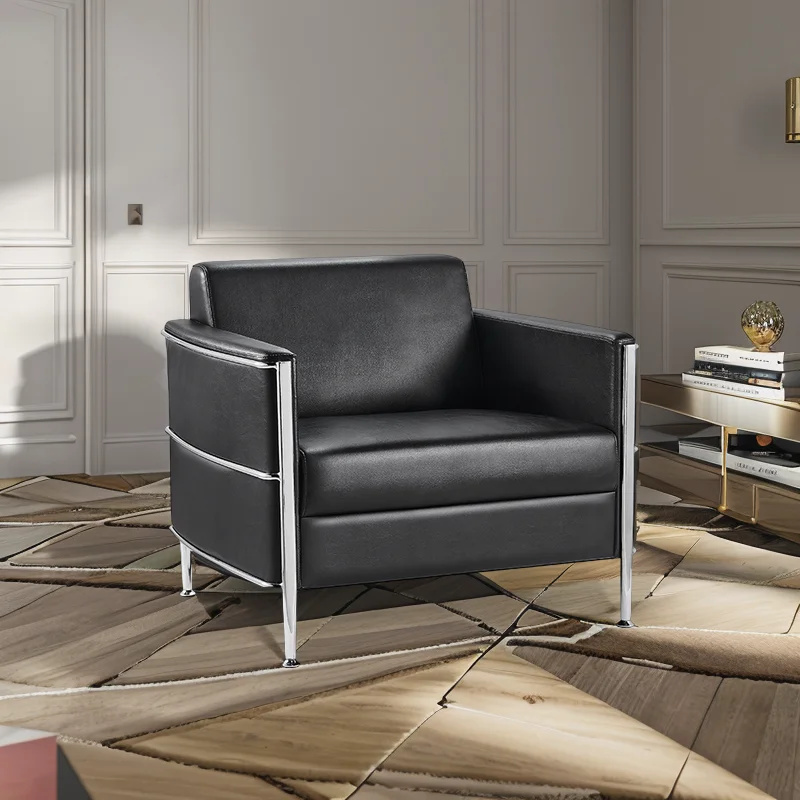 Exquisite Modern Slim Design Black PU Leather Office Visitor Reception  Office Sofas Set Furniture for Office