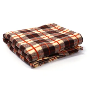Custom Size Logo High Quality Super Soft Polyester Tartan Check Polar Fleece Throw Blanket