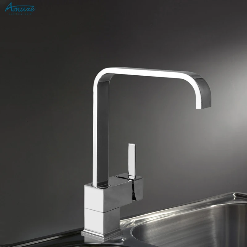 Chaozhou chrome plated modern ceramic valve core brass square kitchen sink faucet