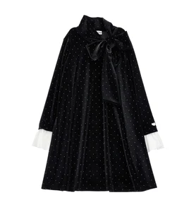 Custom Kids Winter Velvet Cotton Dresses Long Sleeves Stand Collar with Bow Decoration 10 Years Girls Maxi Dresses