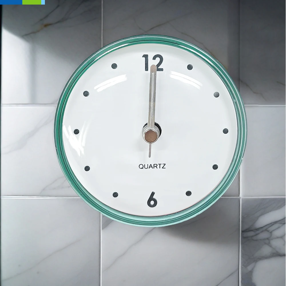 Home Decoration Mini Quartz Analog Circular ABS Bathroom Wall Clock for Living Room and Wall Suction Feature for Home Decor