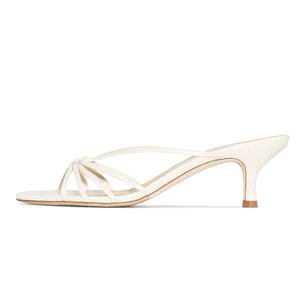 Women's Summer Stilettos Mules Knotted round Open Toe Sandals for Ladies Height Increasing Wedding and Party Shoes