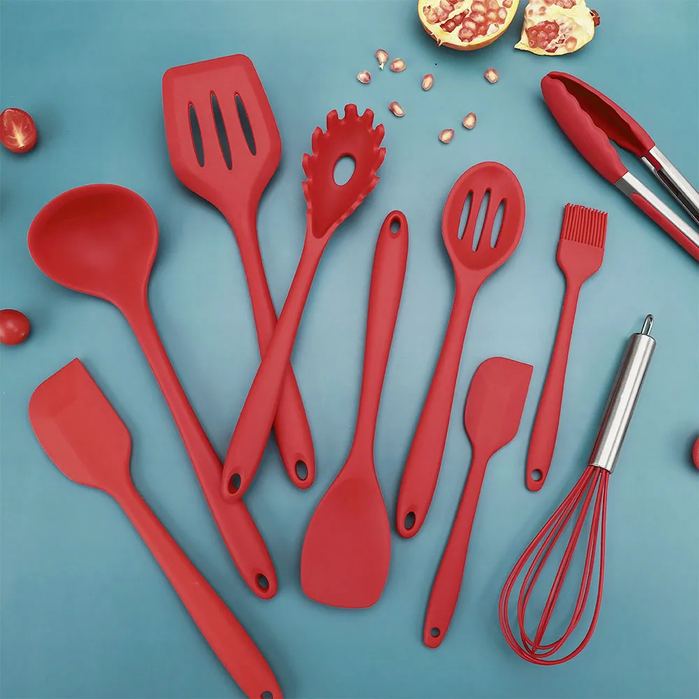 Kitchen Utensil Set Red Color 10 Piece Silicone Kitchenware Tools