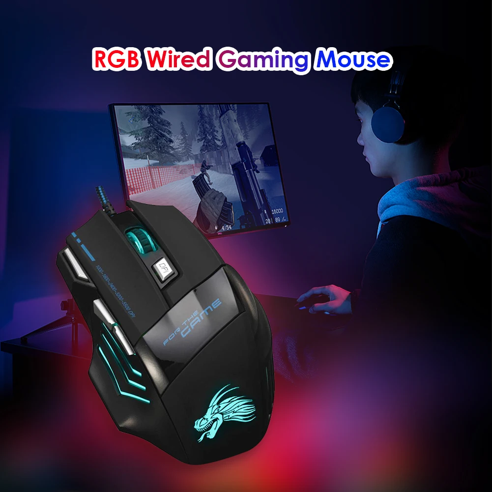 Gaming Mouse with 7-Color Backlight and 5500 DPI