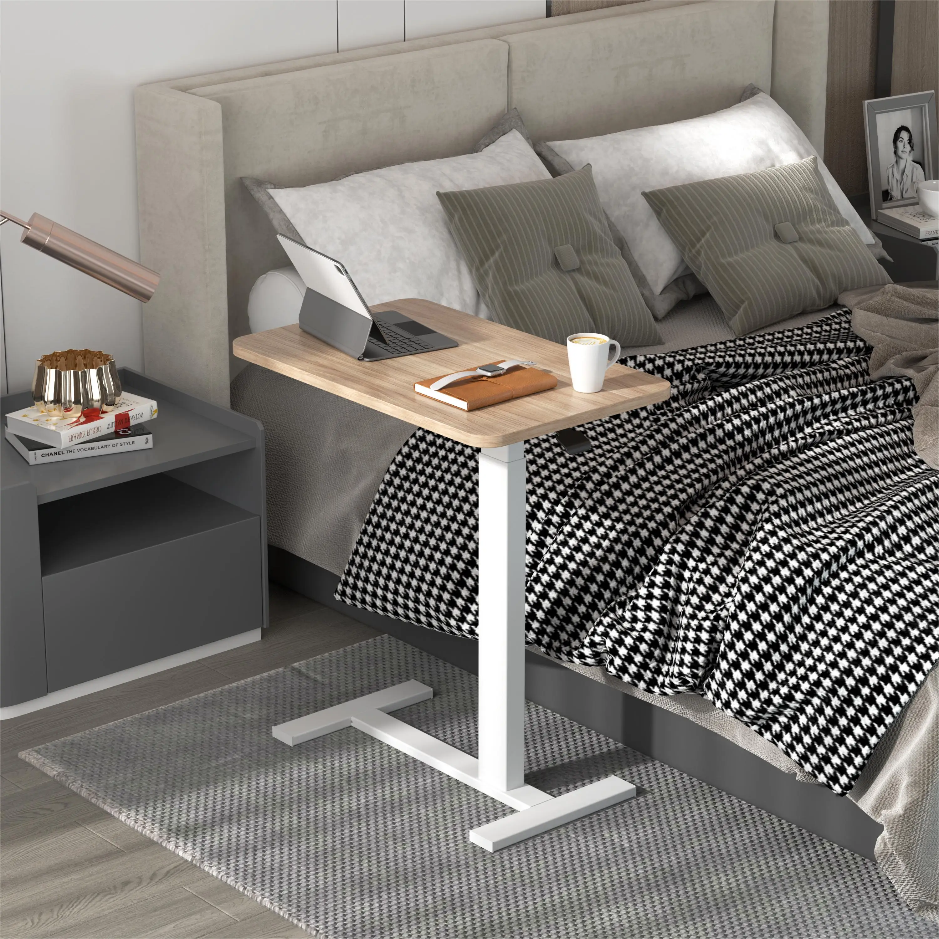 Adjustable Hospital Dinner Table Medical Gas-Spring Folding Overbed Table  Gaming Stand Desk