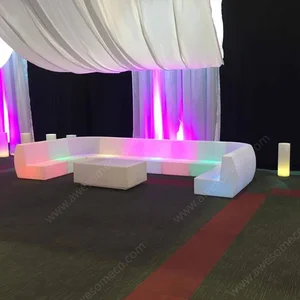 Contemporary LED Bar Furniture Set Modern Lounge Table Chair Sofa Stool Stylish Plastic for Outdoor Garden Night Club Party