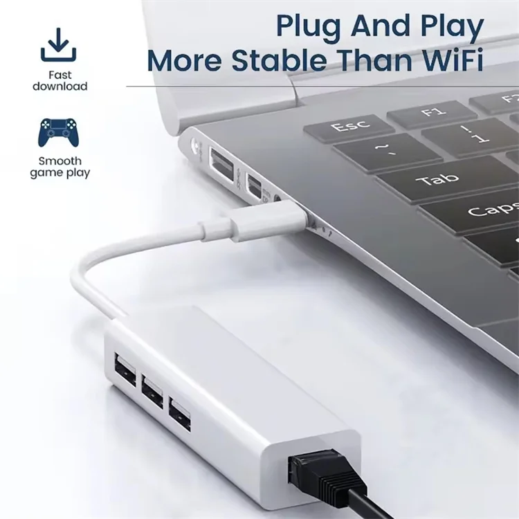 4 in 1 USB Type C to RJ45 Lan Network Card 4 Port USB2.0 Ethernet Card Hub Splitter Adapter for Laptop PC Driver Free