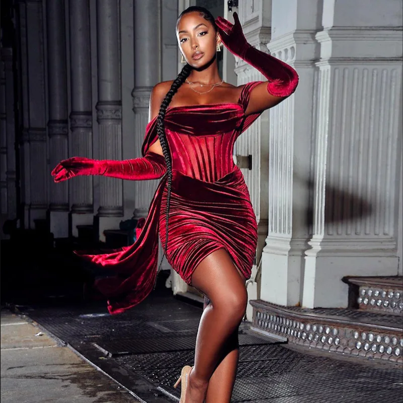 Shop Our 2023 Christmas Red off Shoulder Pleated Dress